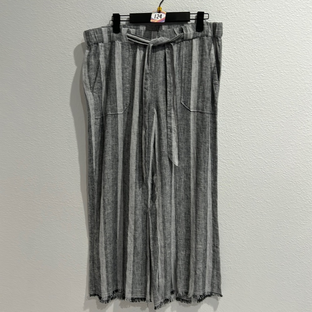 124. Caslon Pants Linen Stripe Fringe Wide Leg
